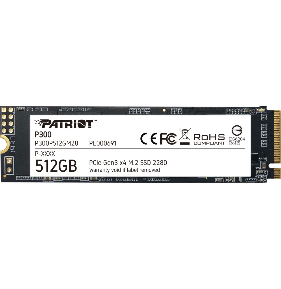 Disque Dur interne SSD Patriot P300 M.2 2280 PCIe Gen3 x4 NVMe 512 Go (P300P512GM28)