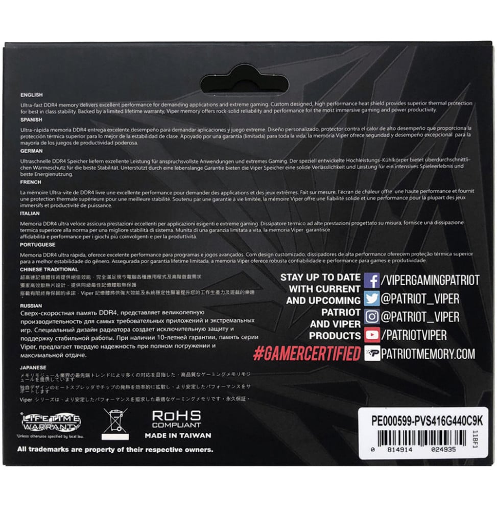 Barrette mémoire Patriot Viper Steel DDR4