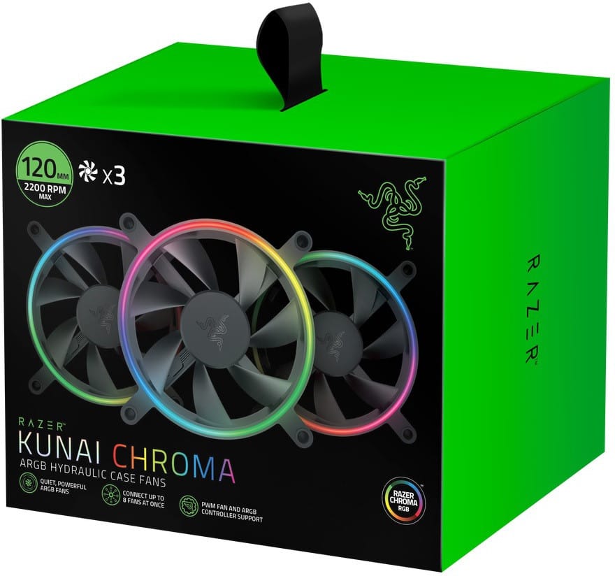 Razer Kunai 120MM aRGB LED PWM Performance Fan for PC - 3 Fans (RC21-01810100-R3M1) — image 1