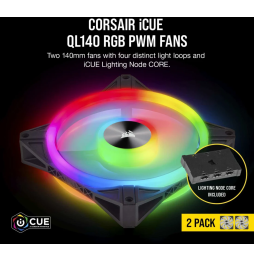 Kit de deux ventilateurs de Boitier Corsair QL140 RGB 140 mm avec Lighting Node CORE (CO-9050100-WW)