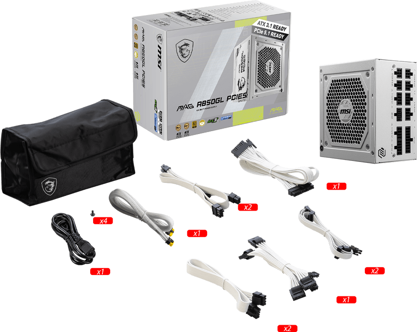 MSI MAG A850GL PCIE5 WHITE Power Supply (306-7ZP8A24-CE0) — image 5