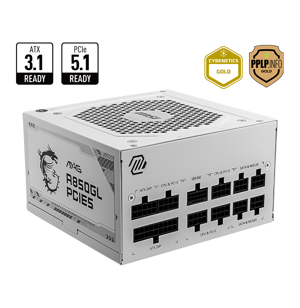 Bloc alimentation MSI MAG A850GL PCIE5 WHITE (306-7ZP8A24-CE0)
