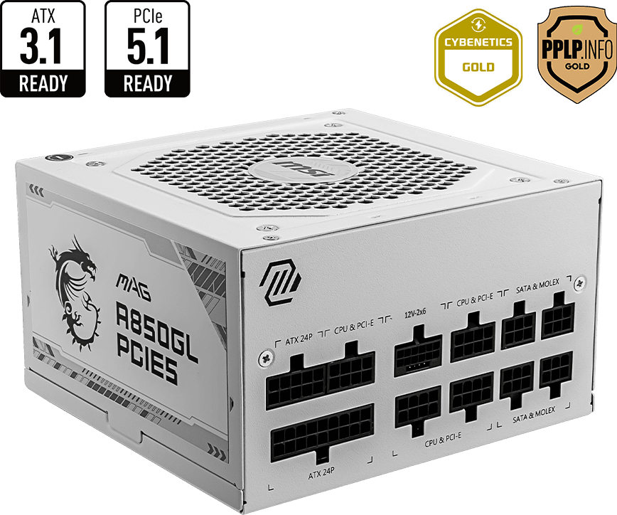 MSI MAG A850GL PCIE5 WHITE Power Supply (306-7ZP8A24-CE0) — image 1