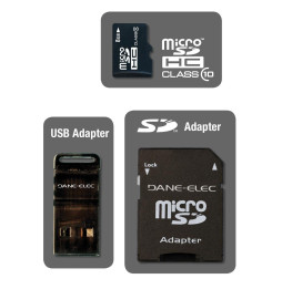 Carte Dane-Elec Class 10 microSDHC avec 2 Adapters - 8, 16 et 32 GB