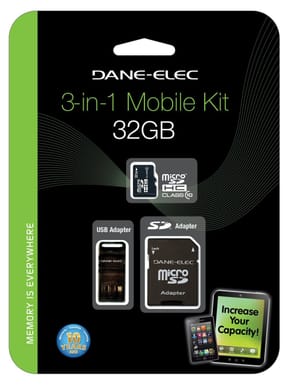 Carte Dane-Elec Class 10 microSDHC avec 2 Adapters - 8, 16 et 32 GB
