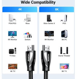 Câble Ugreen HDMI 2.1 Mâle vers Mâle - 5 mètres (80405)