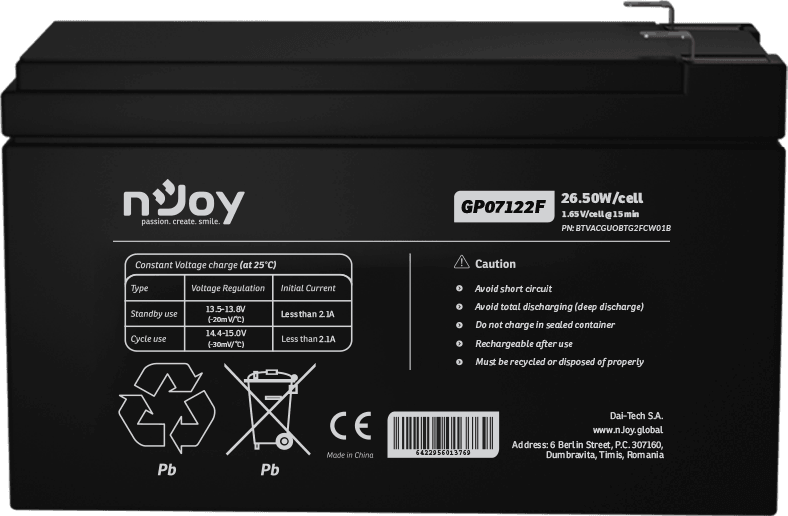 nJoy GP07122F UPS Battery (BTVACGUOBTG2FCW) — image 1