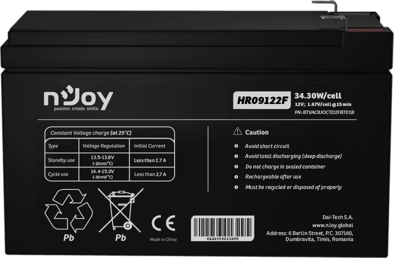 nJoy HR09122F UPS Battery (BTVACIUOCTD2FBT) — image 1