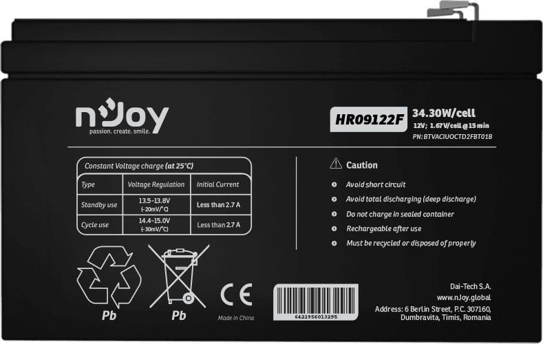 Batterie Onduleur nJoy HR09122F (BTVACIUOCTD2FBT) — image 2