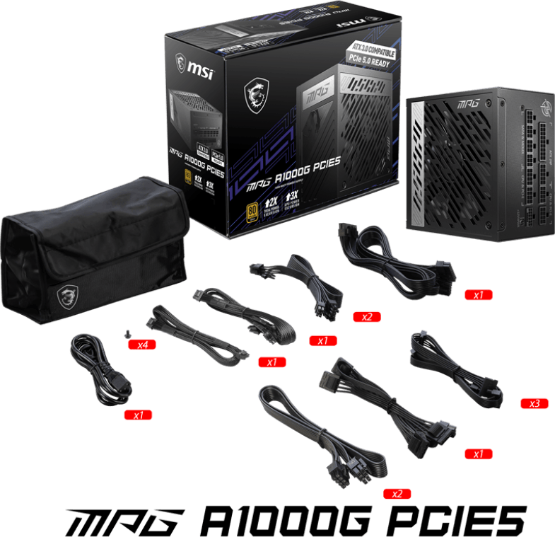 Bloc alimentation MSI MPG A1000G PCIE 5 1000W (306-7ZP7C11-CE0) — image 5
