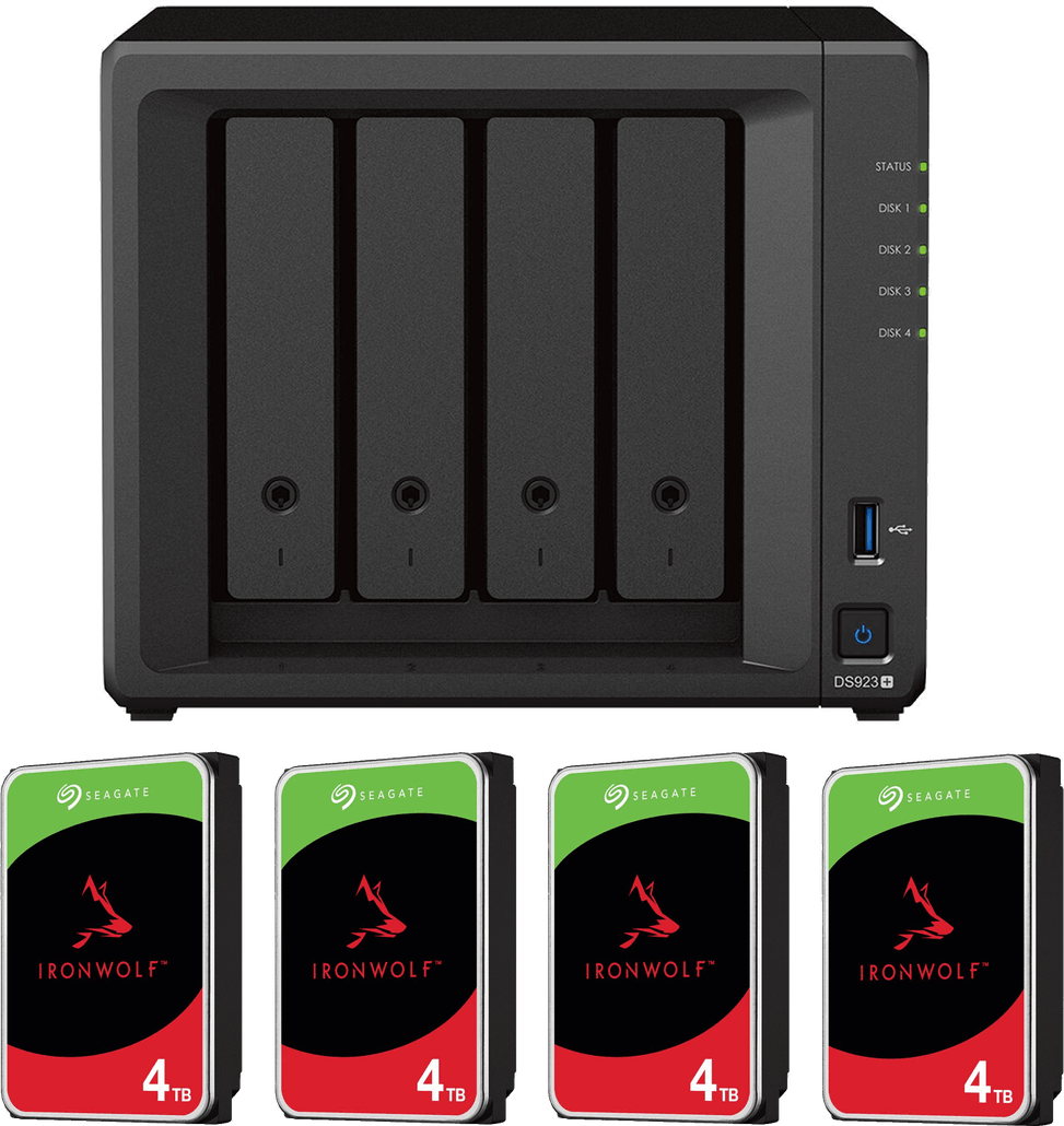 Serveur NAS 4 baies Synology DiskStation DS923+ avec disques durs 16 To (4* Seagate IronWolf 4 To) — image 1
