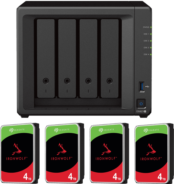 Serveur NAS 4 baies Synology DiskStation DS923+ avec disques durs 16 To (4* Seagate IronWolf 4 To)