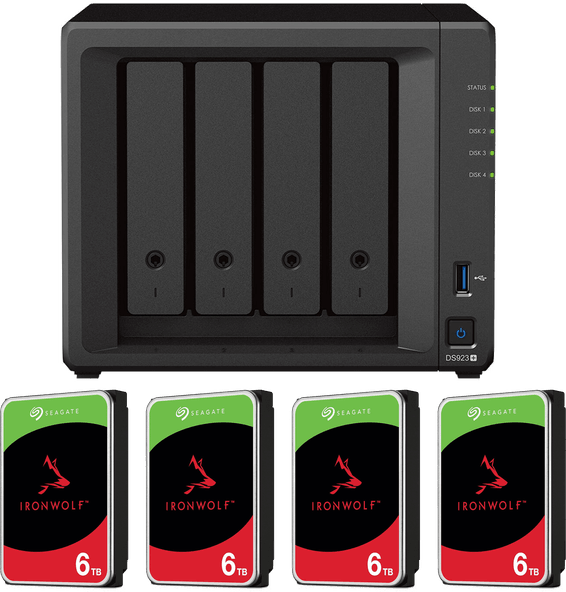 Serveur NAS 4 baies Synology DiskStation DS923+ avec disques durs 24 To (4* Seagate IronWolf 6 To)