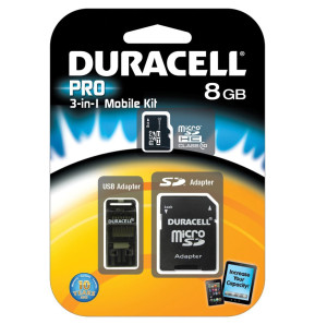 Carte mémoire Classe 10 Duracell flash microSDHC avec 2 Adapters - 8, 16 et 32 GB