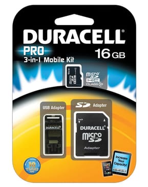 Carte mémoire Classe 10 Duracell flash microSDHC avec 2 Adapters - 8, 16 et 32 GB