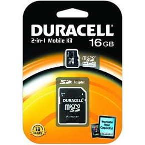 Carte mémoire Classe 4 Duracell flash microSD avec SD Adapter - 4, 8, 16 et 32 GB