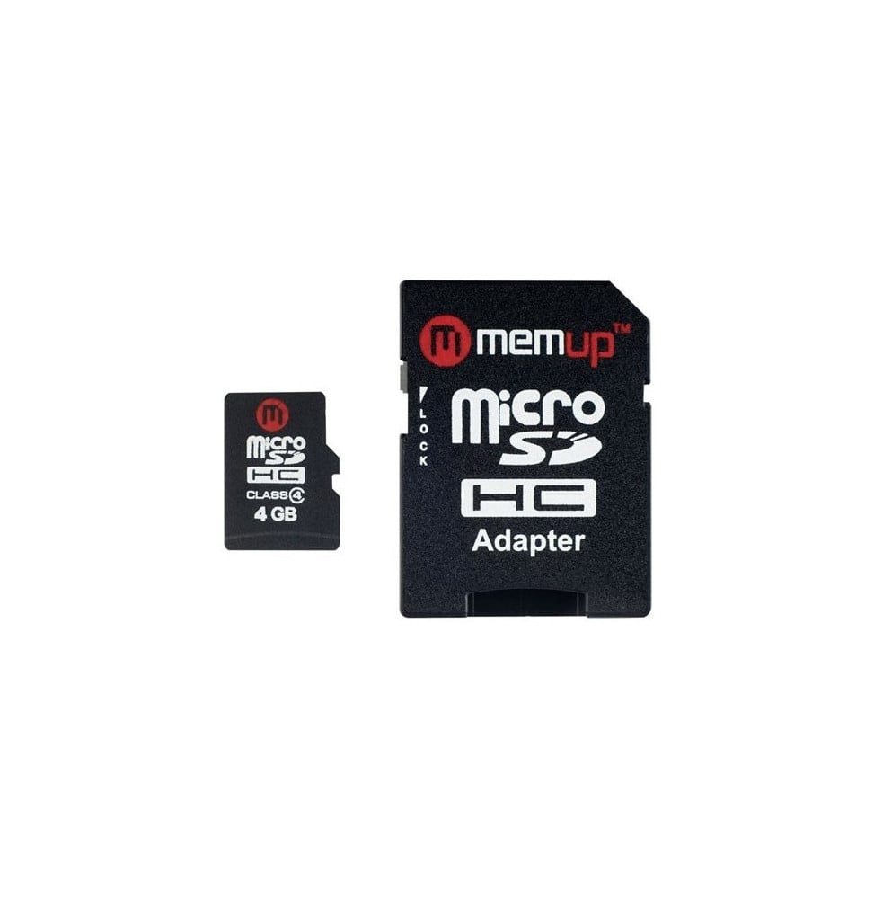 Carte micro SD HC Class 4 - 4 GB avec adaptateur SD - Memup