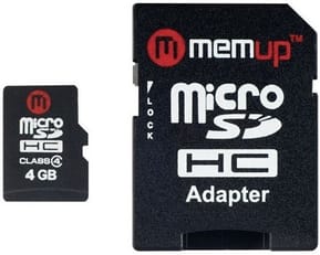 Carte micro SD HC Class 4 - 4 GB avec adaptateur SD - Memup
