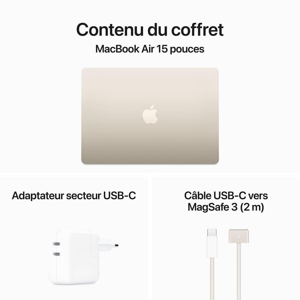 Apple MacBook Air M3 15 pouces (2024) Lumière stellaire 16Go/512 Go (MXD33FN/A) — image 5
