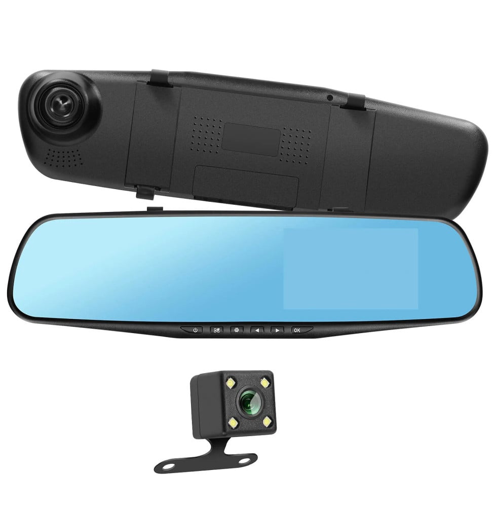 Avizar Dashcam Rétroviseur Avant Arrière HD 1080P Écran 4 pouces Micro Bouton Noir
