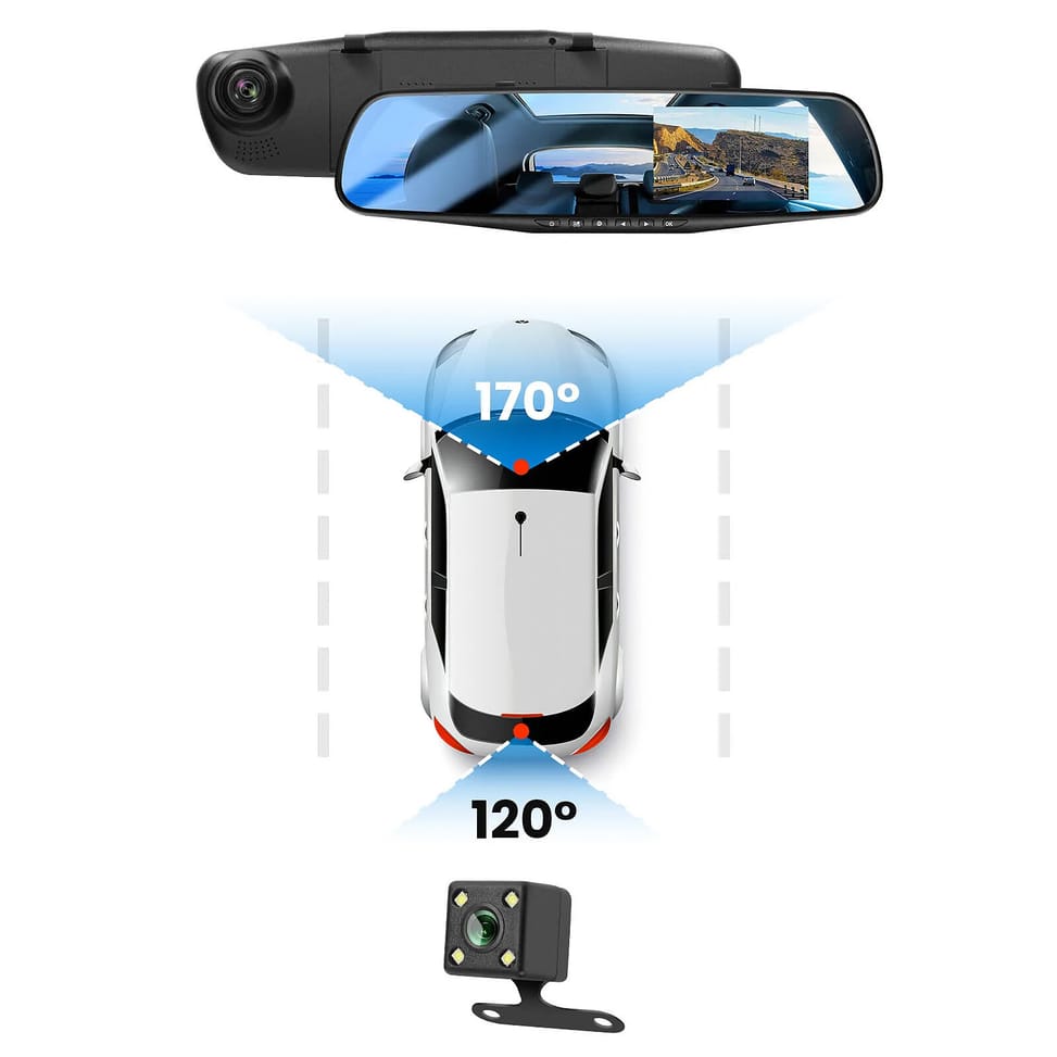 Avizar Dashcam Rétroviseur Avant Arrière HD 1080P Écran 4 pouces Micro Bouton Noir — image 3