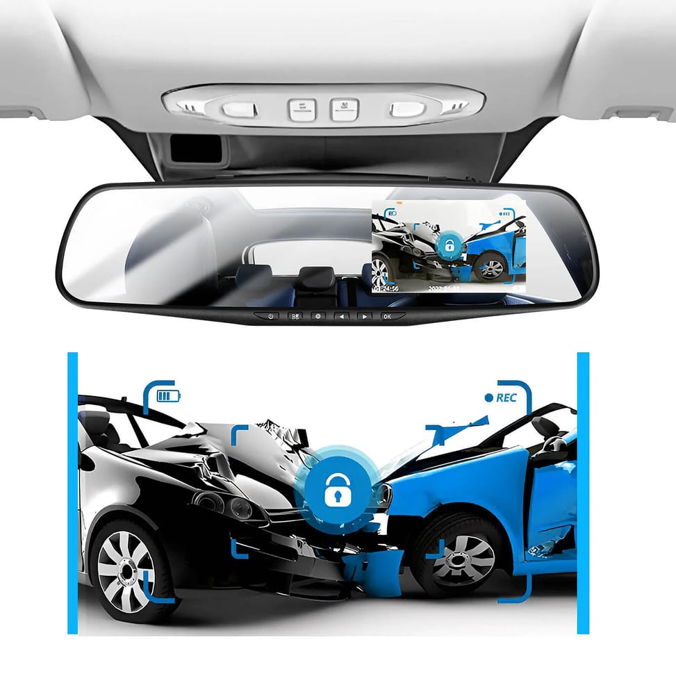Avizar Dashcam Rétroviseur Avant Arrière HD 1080P Écran 4 pouces Micro Bouton Noir — image 4
