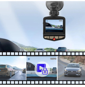 Avizar Dashcam Voiture Fixation Ventouse DVR-05 avec Caméra de recul Noir