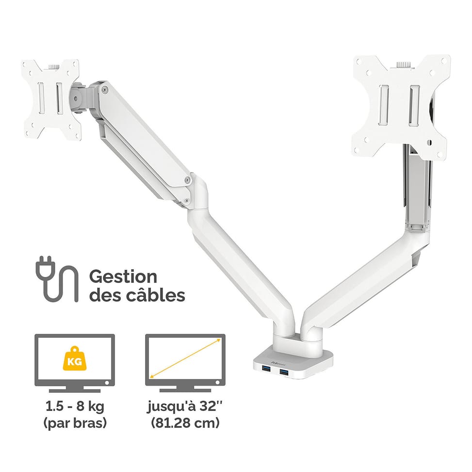 Fellowes Bras porte-écrans double Platinum Series - Blanc — image 2