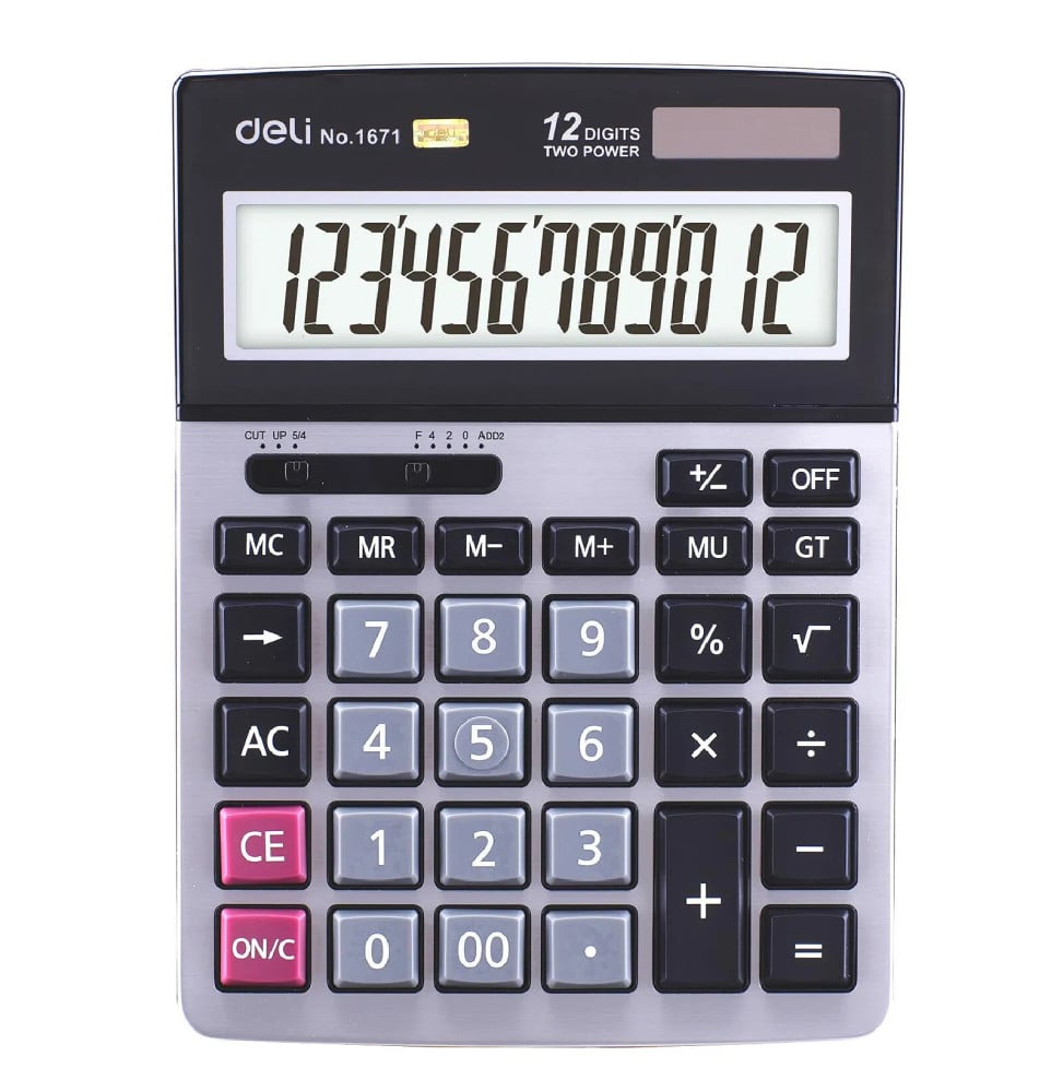 Calculatrice DELI Calculatrice bureau métallique 12 chiffres Dual Power