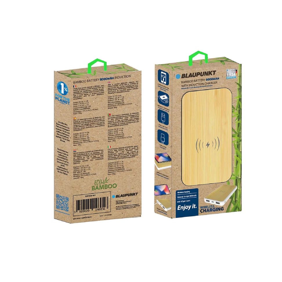 Blaupunkt - Batterie externe en bambou avec surface à induction - BLP7610-193 - Blanc / Bois — image 5