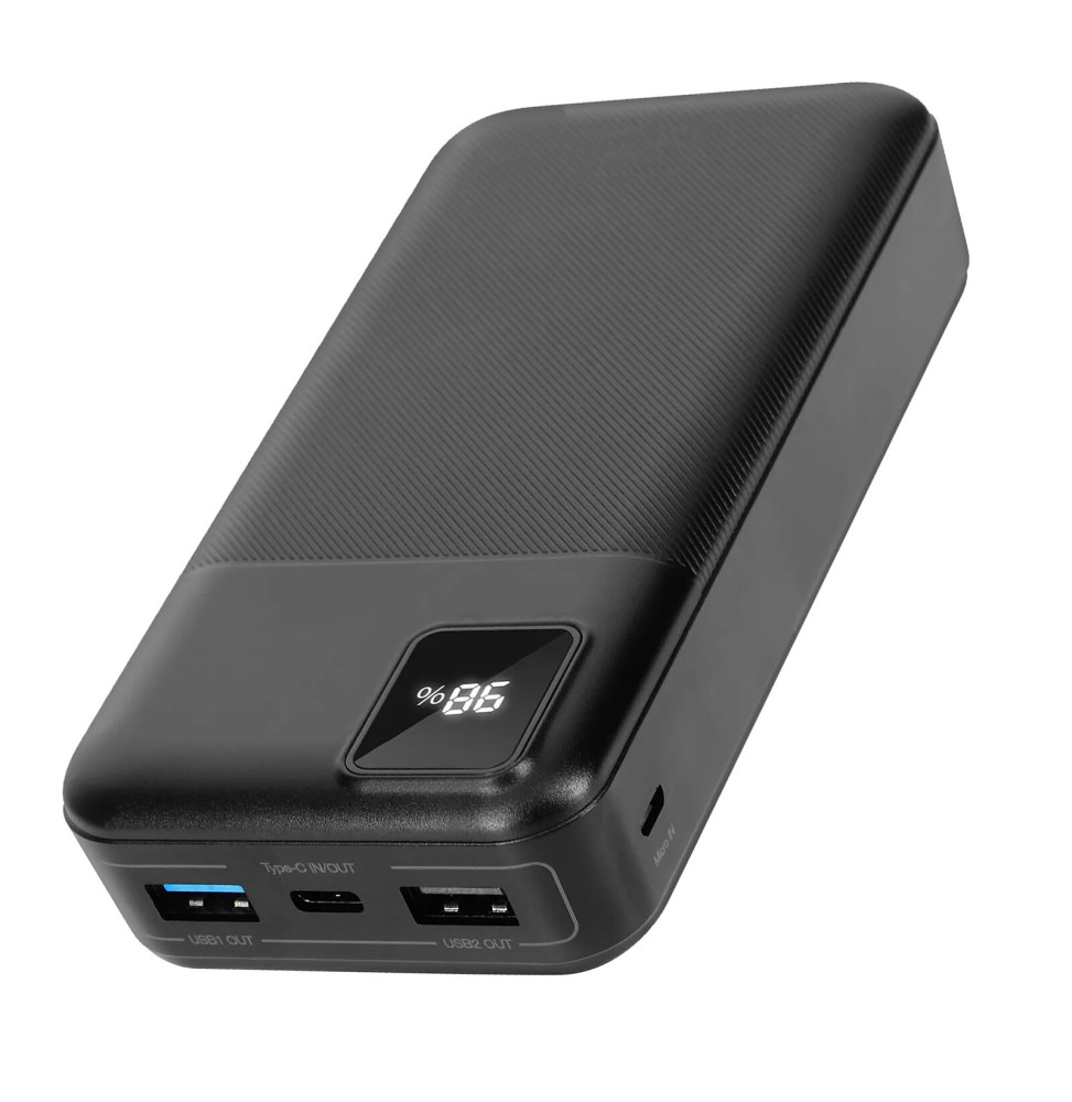 3mk Batterie de Secours 20000 mAh 2x USB et USB-C Voyant LED Noir