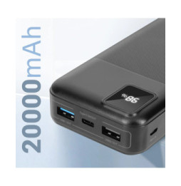 3mk Batterie de Secours 20000 mAh 2x USB et USB-C Voyant LED Noir