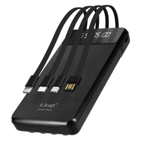 LinQ Batterie Secours 15000mAh Câble 4 en 1 Amovible et Sortie USB Compact Noir