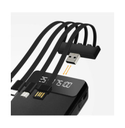 LinQ Batterie Secours 15000mAh Câble 4 en 1 Amovible et Sortie USB Compact Noir
