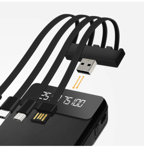 LinQ Batterie Secours 15000mAh Câble 4 en 1 Amovible et Sortie USB Compact Noir