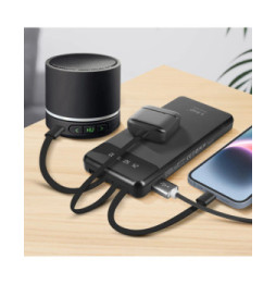 LinQ Batterie Secours 15000mAh Câble 4 en 1 Amovible et Sortie USB Compact Noir
