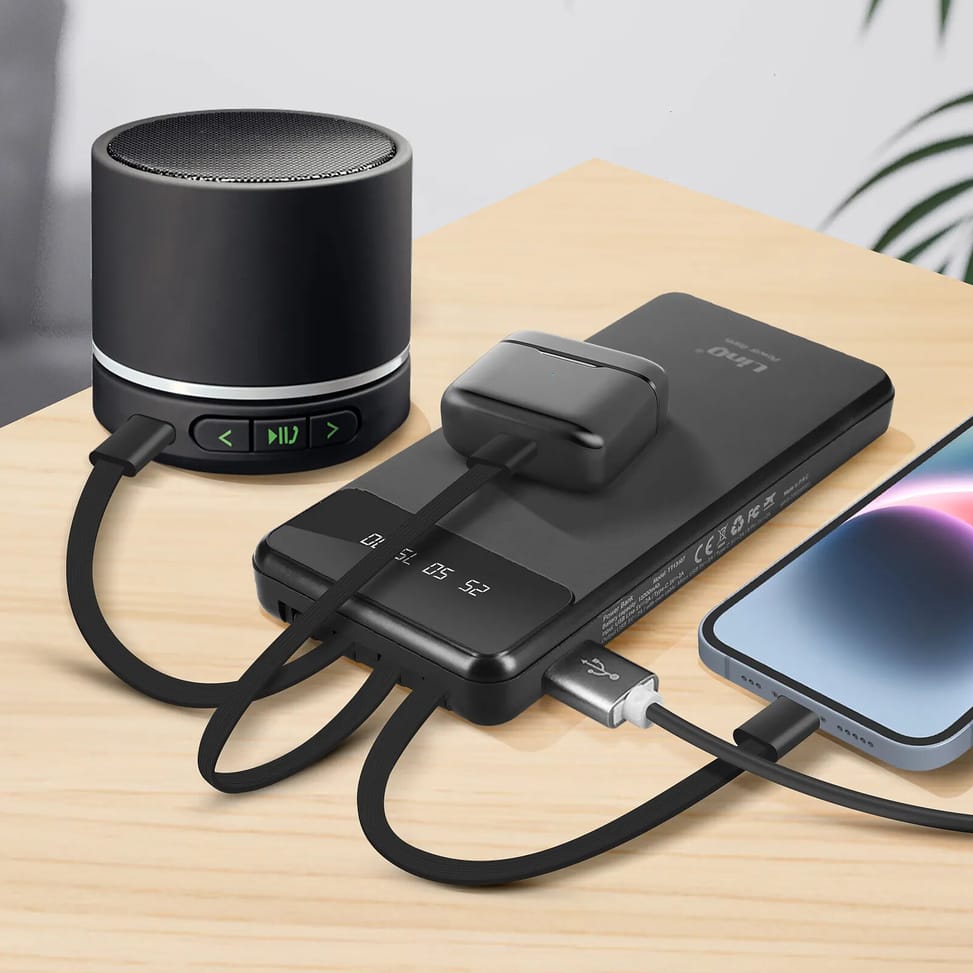 LinQ Batterie Secours 15000mAh Câble 4 en 1 Amovible et Sortie USB Compact Noir — image 4