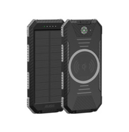 Akashi Batterie de Secours 10000 mAh Solaire Noir