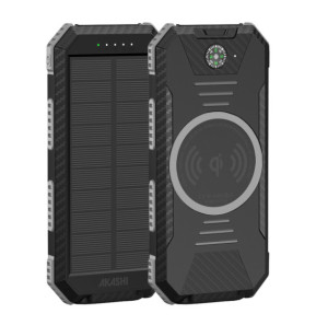 Akashi Batterie de Secours 10000 mAh Solaire Noir