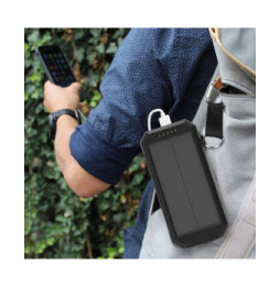 Akashi Batterie de Secours 10000 mAh Solaire Noir