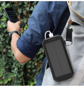 Akashi Batterie de Secours 10000 mAh Solaire Noir