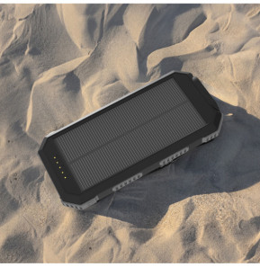 Akashi Batterie de Secours 10000 mAh Solaire Noir
