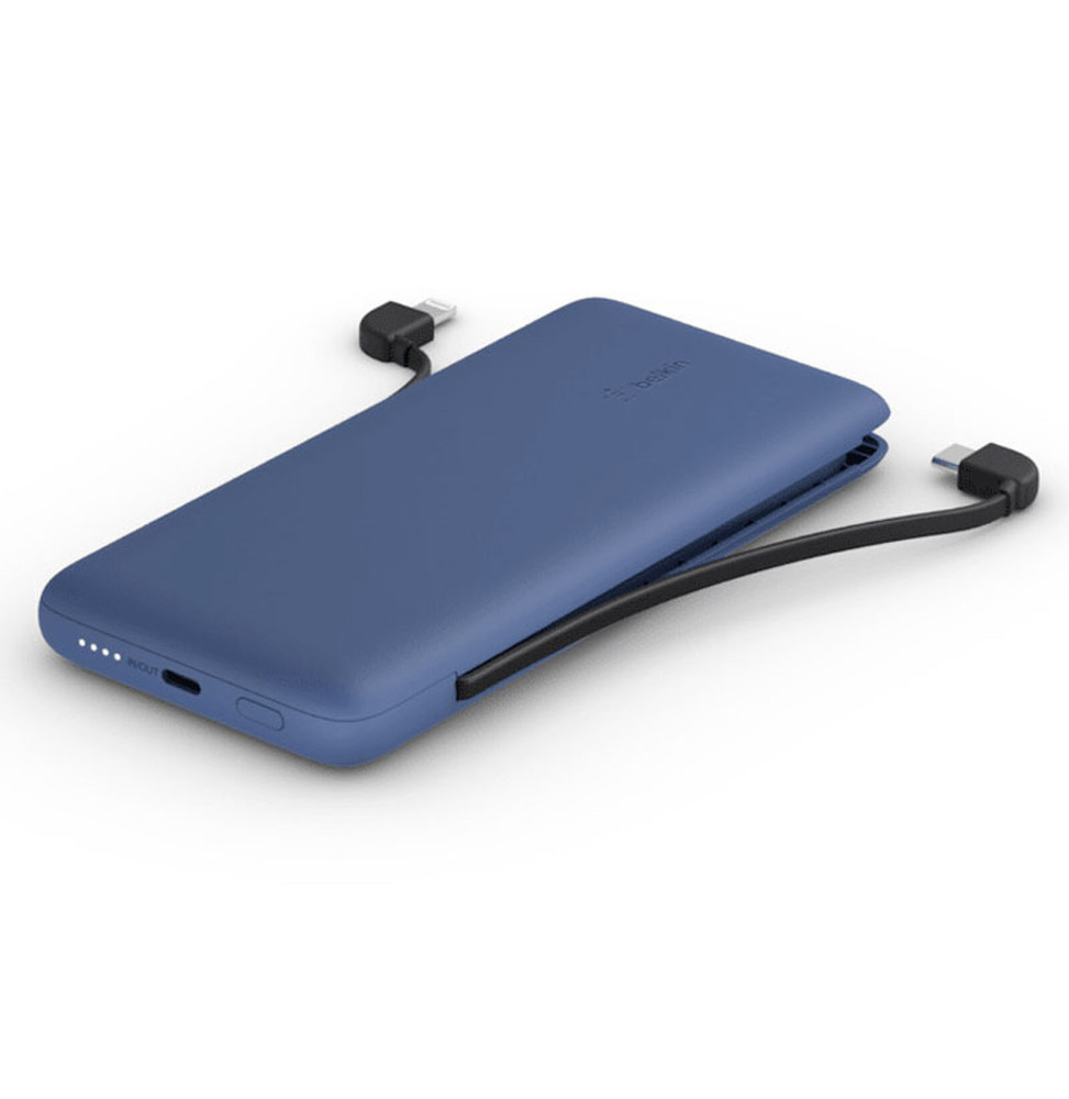 Belkin Batterie externe 10K avec câbles intégrés lightning et USB-C (Bleu)