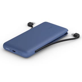 Belkin Batterie externe 10K avec câbles intégrés lightning et USB-C (Bleu)