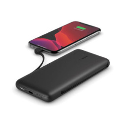 Belkin Batterie externe 10K avec câbles intégrés lightning et USB-C (Noir)