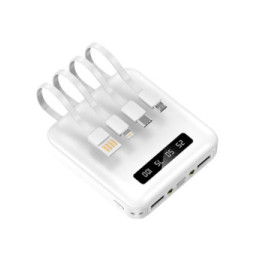 Akashi Batterie de Secours 10000 mAh 4 Câbles (Blanc)