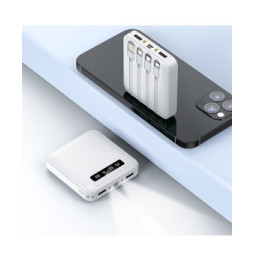 Akashi Batterie de Secours 10000 mAh 4 Câbles (Blanc)