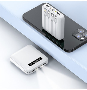 Akashi Batterie de Secours 10000 mAh 4 Câbles (Blanc)