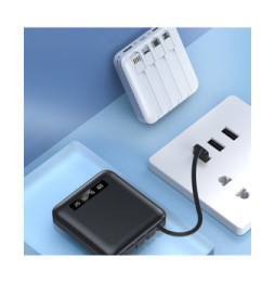 Akashi Batterie de Secours 10000 mAh 4 Câbles (Blanc)