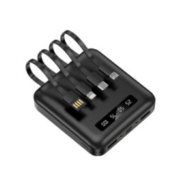 Akashi Batterie de Secours 10000 mAh 4 Câbles (Noir)